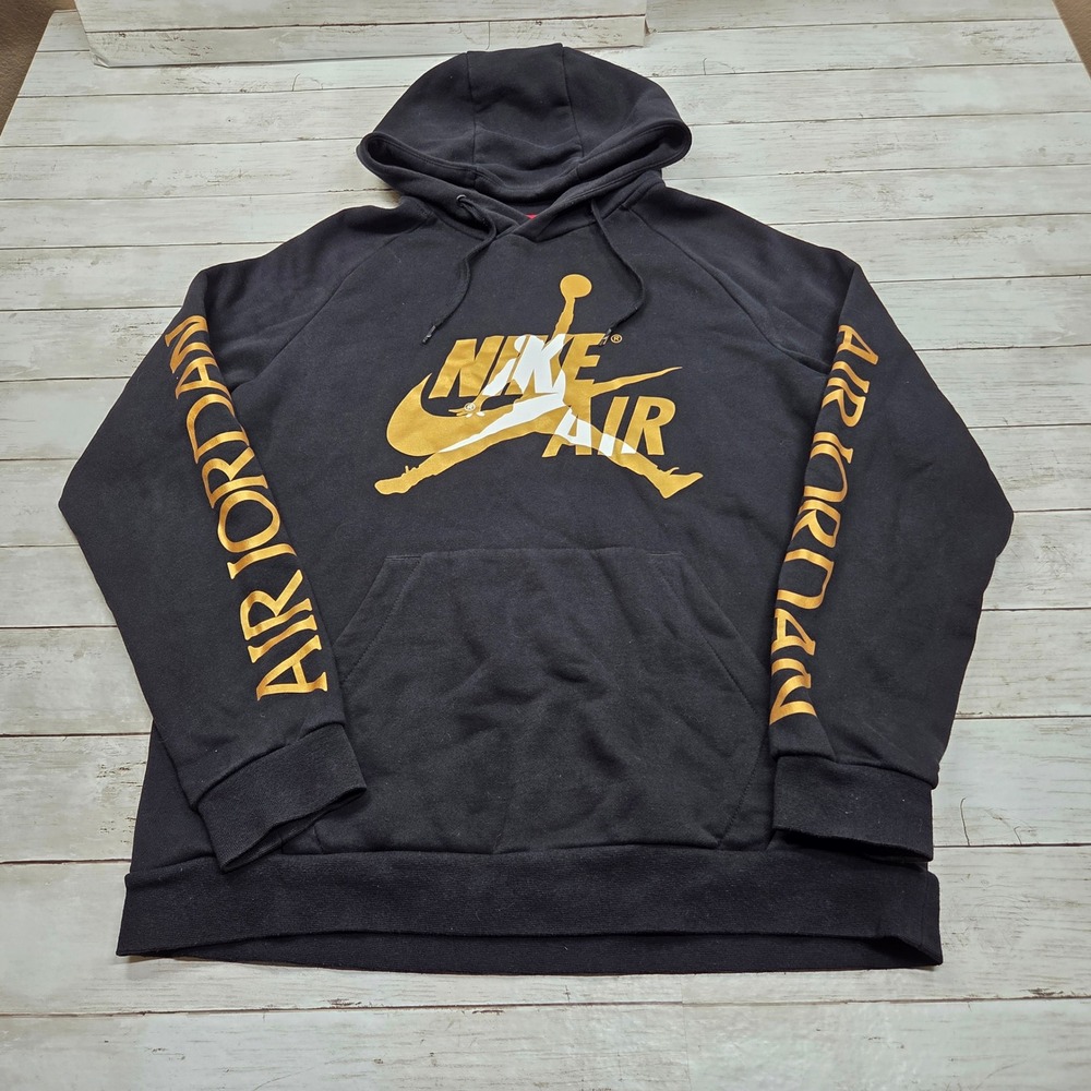 Jordan Jumpman Fleece Hoodie Pullover Mens L Black Gold BV6010-012